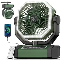 Allsion Camping Fan - 24000mAh Portable Fan, Rechargeable Fan with Light & Remote, Battery Powered Fan 4 Speed Strong Airflow, Desk/Camping/Outdoor/Gym Fan for Office Travel Treadmill Camping Gear