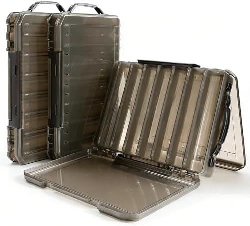 Fishing Tackle Boxes Lure Organizer: 2 Packs Hard Bait Storage Box - Double Sided Fishing Lure Case with 14 Compartments Container (Grey, L)