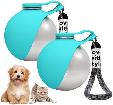 2in1 Portable Dog Water Bottle Portable,10oz Stainless Steel Leak Proof Pet Water Bottle Portable Dog Water Bottle Silicone Bowl,Outdoor Travel Water Bottle for Dogs Walking Hiking Camping, Blue
