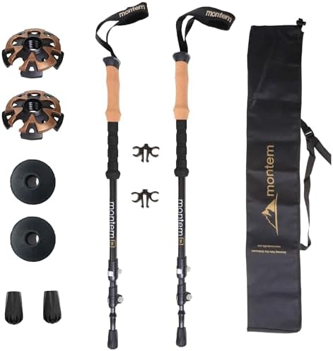 Montem Carbon Fiber Trekking Poles – Ultralight 3K Hiking Poles, Collapsible & Adjustable with Cork Grip, Quick Lock Walking Sticks for Backpacking & Travel (2-Pack)