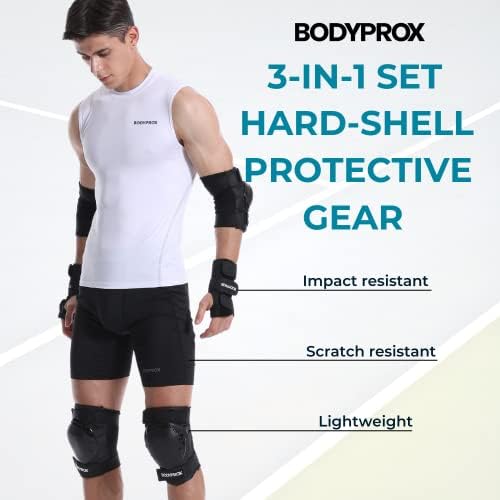 BODYPROX Knee Pads Elbow Pads Wrist Guards Set for Inline Skating, Skateboarding, Roller Derby and BMX Ride.