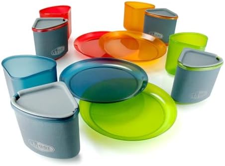 GSI Outdoors Infinity 4 Person Compact Nesting Tableset for Ultra-Light and Compact with Cup, Bowls and Plates for Camping, RV, or BBQ