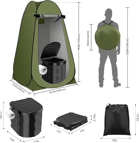 Portable Toilet Kit, Camping Toilet with Pop-Up Privacy Tent Toilet Bags, Washable Portable Outdoor Showers Changing Rooms