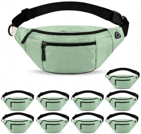 10 Pack Light Green Fanny Packs Bulk for Men and Women, Crossbody Waist Bag