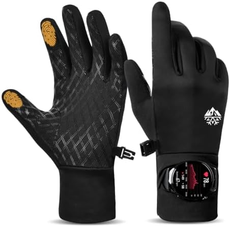 Running Winter Gloves with Watch Window, Warm Hiking Gloves for Men Women