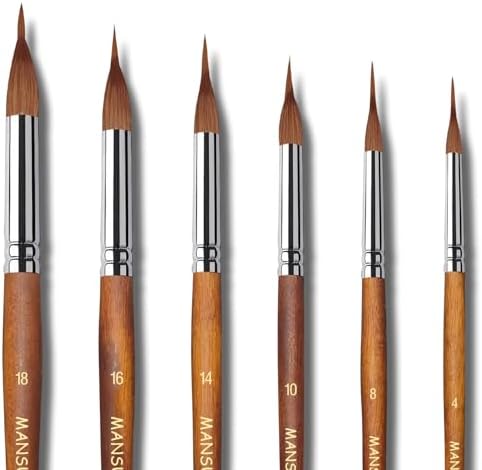 Watercolor Brushes Set,6Pcs Extended Needle Point Brushes Synthetic Extra Long Pinhead Brush with Sable Body Continuous Painting for Watercolor Acrylic Gouache Inks Painting