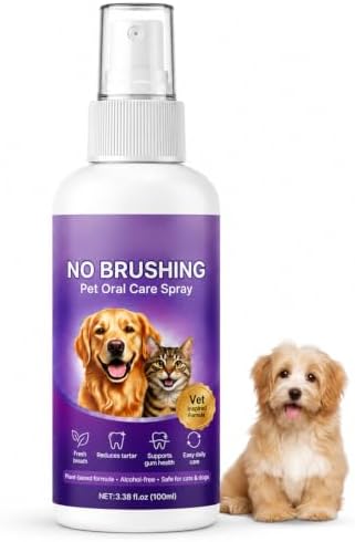 Wanban No Brushing Pet Oral Care Spray, Breath Freshener & Teeth Cleaning Spray for Dogs & Cats, Gentle Daily Oral Care for Pets