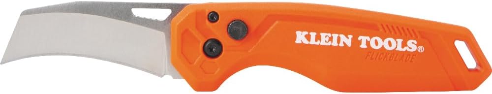 Klein Tools 44321 Folding Utility Pocket Knife, Compact EDC with Hawkbill Knife Blade, Button Lock, Pocket Clip, and Tether Hole