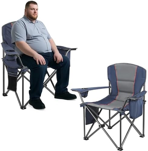 WEIDIORME 2 Pack Heavy Duty Oversized Camping Chair for Adults 400lbs w/Lumbar Support - Folding Chairs with Side Pocket, Cup Holder & Cooler Bag for Beach, Fishing, Lawn, Backyard Navy Blue