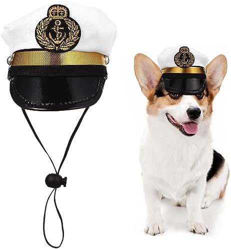 Amosfun Dog Captain Hat, Adjustable Pet Sailor Cap, Nautical Photo Prop