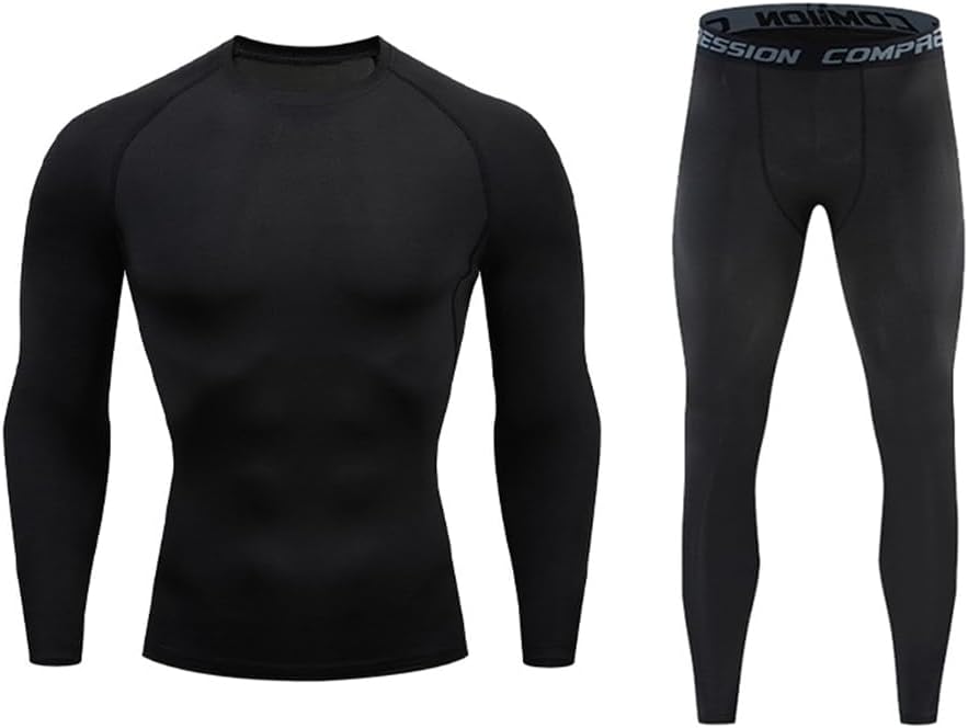 Men's fitness suit quick drying printed leggings long sleeved high stretch training pants sports two-piece set