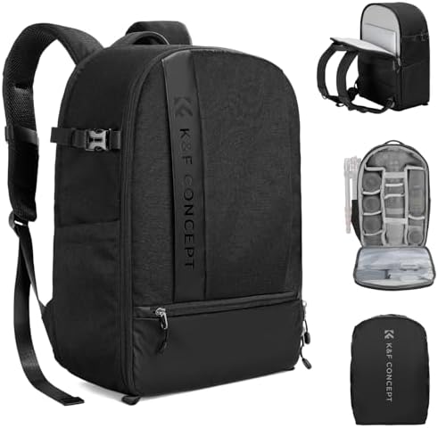 K&F CONCEPT Camera Backpacks for Photographers Travel Bag for Tripod Camera Lence Accessory with laptop compartment and Rain Cover Multi-Functional Camera Bags for Dslr Cameras