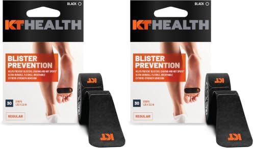 KT Health Blister Prevention Tape – 30 Precut Strips for Blister Protection, Strong Adhesive, Dermatologist Tested, Ideal for Athletes and Active Lifestyles – Black (Pack of 2)