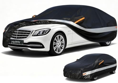 10 Layers Sedan Car Cover Waterproof All Weather for Automobiles,100% Waterproof Outdoor Car Covers Rain Snow UV Dust Protection. Custom Fit for Audi A8, BMW 7 Series, Dodge Charger,etc