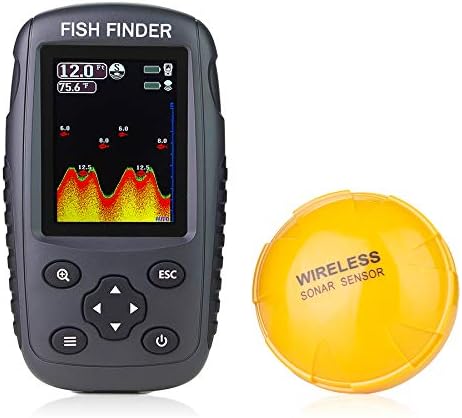 Portable Rechargeable Fish Finder Wireless Sonar Sensor Fishfinder Depth Locator with Fish Size, Bottom Contour, Color LCD Display