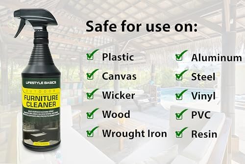 Lifestyle Basics Outdoor Furniture Cleaner + UV Protectant 32 Ounces | Stain Remover for Vinyl, Canvas, Wood, Metals, Plastics | Prevents Fading, Drying, Cracking