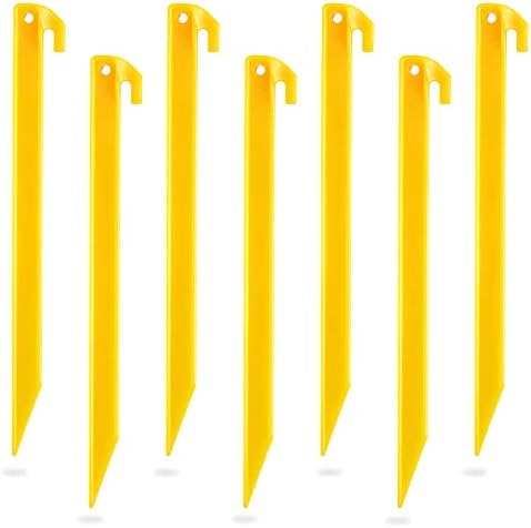 Sumind 24 Pcs Plastic Tent Stakes 12 Inches Yellow Hook Pegs
