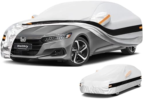 10 Layer Car Cover Waterproof All Weather for Sedan,100% Waterproof Outdoor Car Covers for Automobiles Rain Sun Protection. Custom Fit for Midsized Car Toyota Camry,Honda Accord, etc