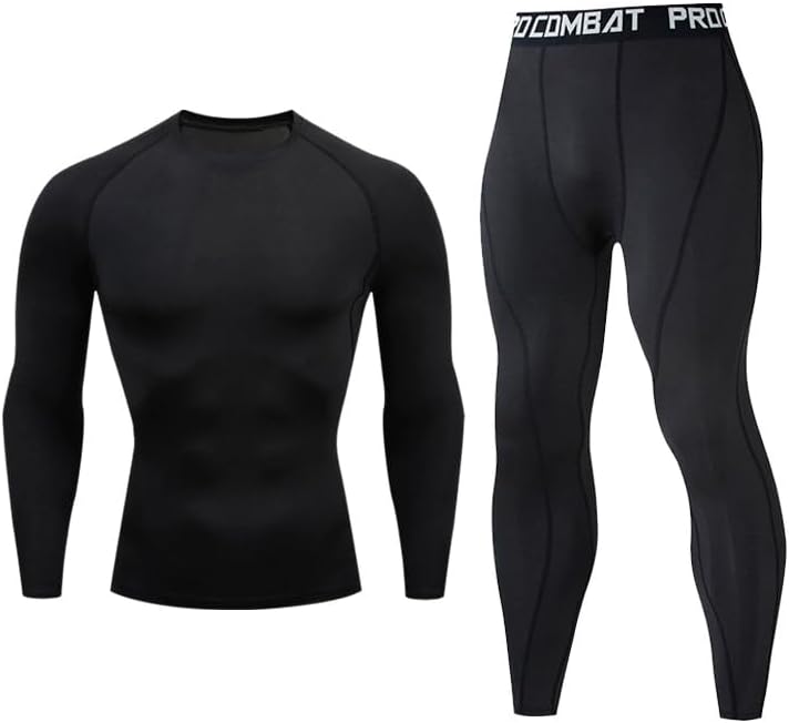 Men's fitness suit quick drying printed leggings long sleeved high stretch training pants sports two-piece set