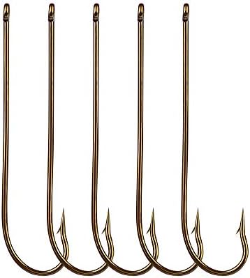 100pcs Long Shank Fishing Hooks High Carbon Steel Fly Tying Jig Hooks Super Sharp Barbed Hook Tips Tan Color 13 Sizes for Choice