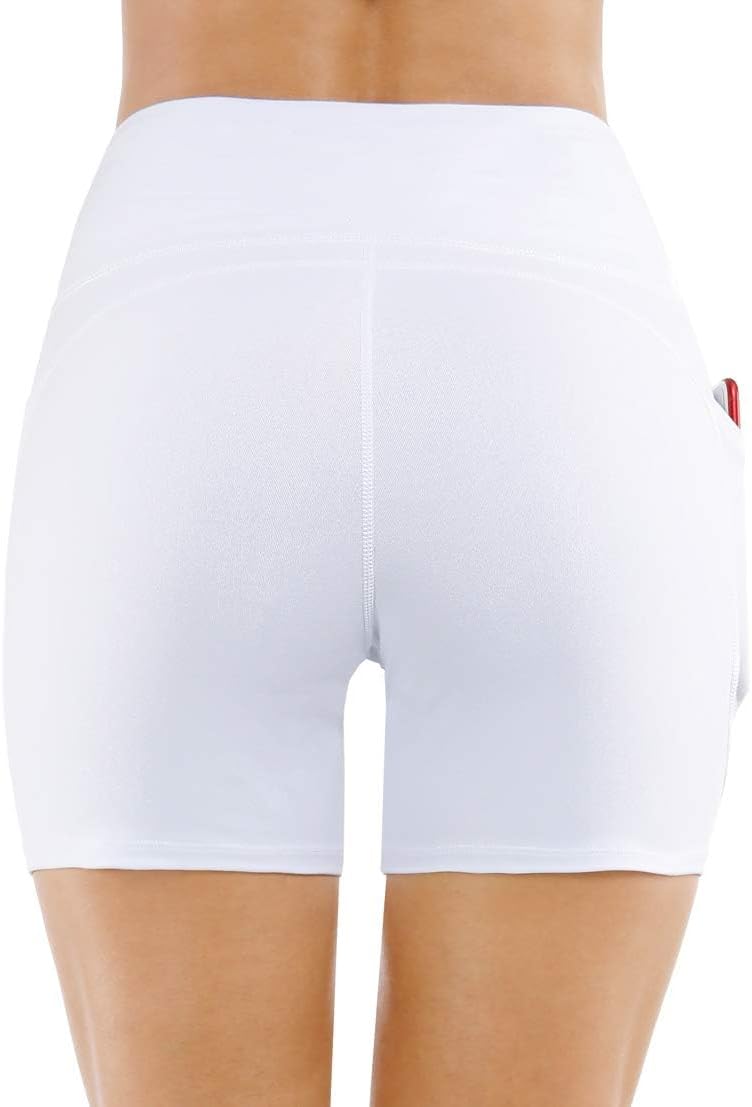 THE GYM PEOPLE High Waist Yoga Shorts for Women's Tummy Control Fitness Athletic Workout Running Shorts with Deep Pockets