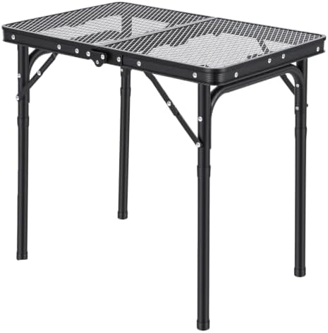 Foldable Grill Table Camping Table with Mesh Top Portable Aluminum Adjustable Height