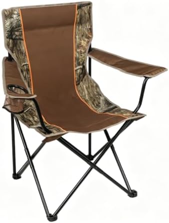 Camouflage Padded Quad Folding Camping Chair for Adults, Soft Arm Outdoor Lawn Chair with Cup Holder & Carry Bag for Fishing Tailgating Beach Picnic