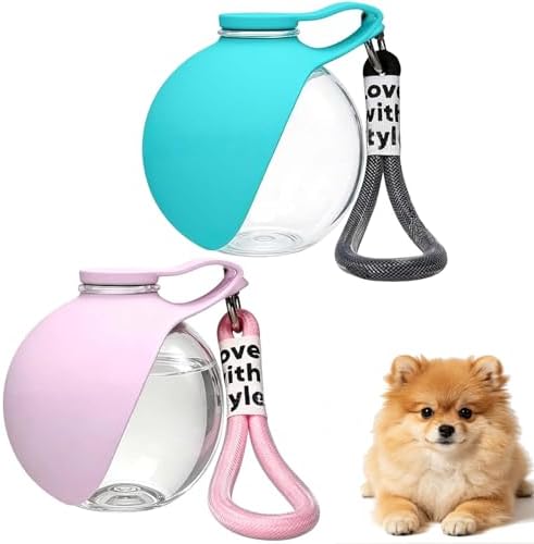 2Pcs Dog Water Bottle, 2 in 1 Portable Dog Water Bottle with Bowl, Portable Water Bottle for Small Dogs, Leak Proof Travel Dog Water Bottle for Walking Hiking (Blue and Pink)