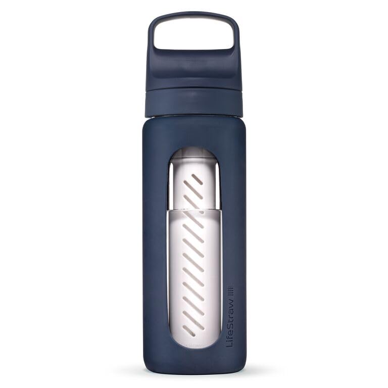 LifeStraw Go Glass Water Filter Bottle with Sleeve, 20 oz, Aegean Sea