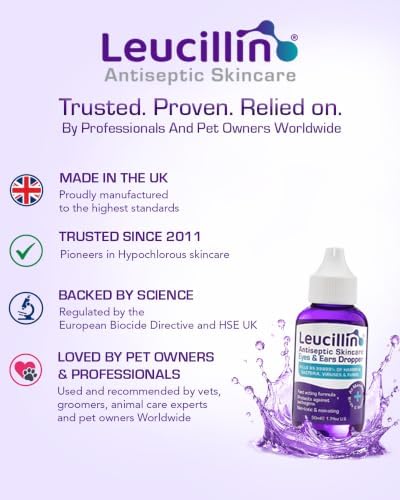 Leucillin Natural Antiseptic Dropper for Dogs, Soothes Itchy Skin and Promotes Healing, Effective Treatment for Dogs, Wound and Skin Care Solution for Pets, First Aid Kit Essential - 50ml