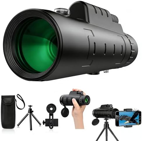 80X100 High Power Monocular Telescope for Adults, with Smartphone Adapter & Tripod, BAK4 Prism & FMC Lens, Waterproof Monocular for Bird Watching, Concert, Hunting, Camping & Travel