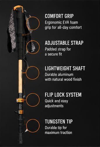 GOODE Bamboo Trekking Poles – Lightweight Adjustable Hiking Poles with Natural Bamboo Shaft, Cork Grip & Tungsten Tip – Collapsible Walking Sticks for Hiking, Backpacking & Travel