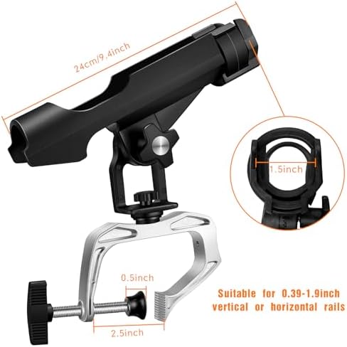 Liliful 6 Pack Fishing Boat Rod Holder 360 Degree Adjustable with Large Clamp Boat Rod Bracket Folding Fishing Pole Holders for Kayak Canoe Raft