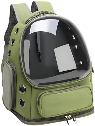 Cat Bubble Backpack,Breathable Cat Backpack Carrier Large Space Pet Travel Carrier for Kitty Small Dogs up to 15lbs,Transparent Cat Carrier for Hiking Camping Outdoor Travel (Green)