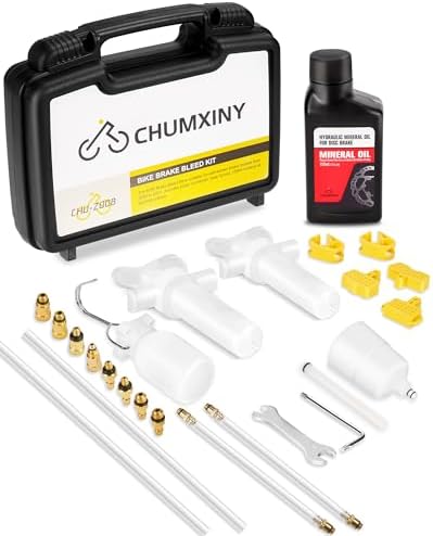 CHUMXINY Brake Bleed Kit for Shimano, TEKTRO, TRP Hydraulic Disc Brakes. Bicycle Hydraulic Brake Bleed Kit Includes Brass Connector, 150ML Mineral Oil Brake Fluid
