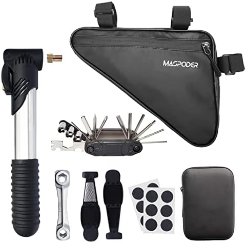 Bike Tool Kit, Repair Kit with Frame Bag, Mini Pump, Multitool, Tire Lever Patches Bicycle Accessories Set for Adult Bikes Road Mountain MTB