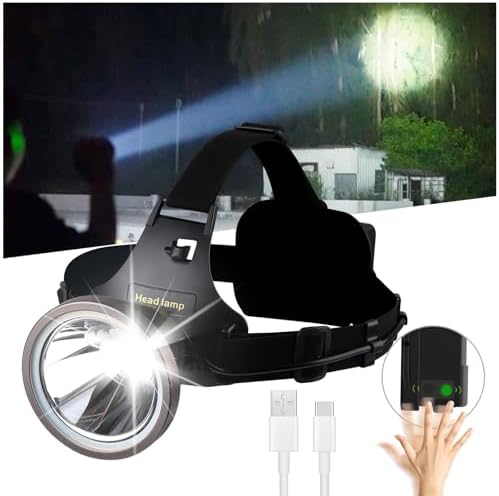Led Bright Headlamp USB C Rechargeable Head Lamp with Battery Powered for Adult- Adjustable Motion Sensor Headlamps Flashlight Waterproof Searchlight for Hunting,Fishing