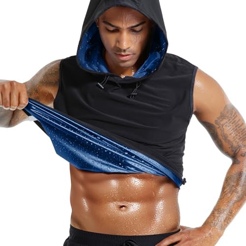 Sauna Shirt for Men Heat Trapping Workout Vest Hoodies Mens Tank Top Sleeveless Sweat Suit for Boxing Exercise Gym