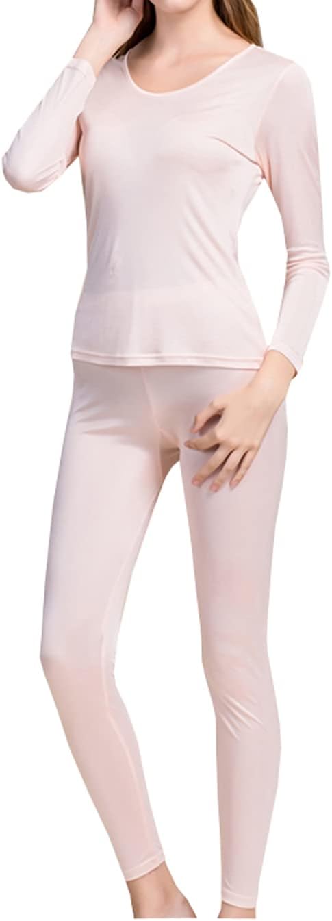 Grenasasilk Womens Silk Long Underwear Mulberry-silk Long Johns Thermal Underwear Sets Cold Weather Base Layer