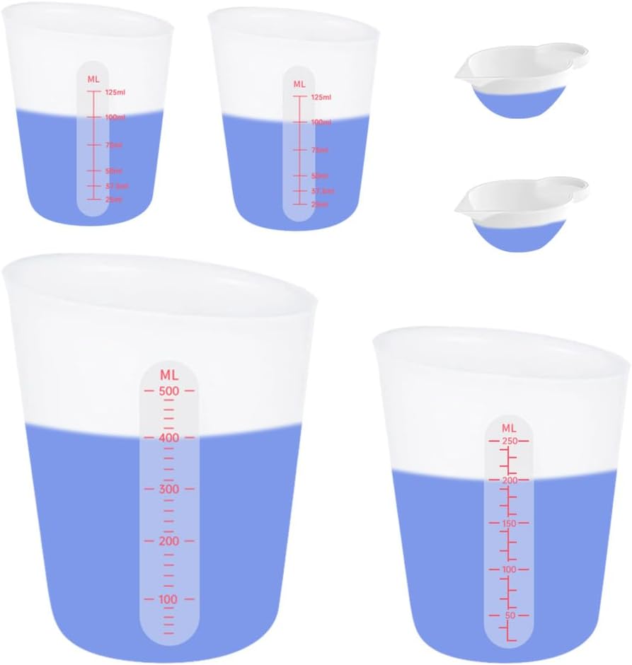 Silicone Measuring Cups Kit for Resin, Epoxy Supplies Set with 600ml, 250ml & 100ml Silicone Cups, Reusable Resin Supplies Cups with Silicone Mat, Stir Sticks, Mixing Cups for Molds Arts, Crafts