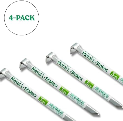Greenscapes Metal L Stakes, 12-Pack (4 Bundles of 3) Heavy-Duty Garden Anchoring Stakes for Landscaping, Tents & Outdoor Projects