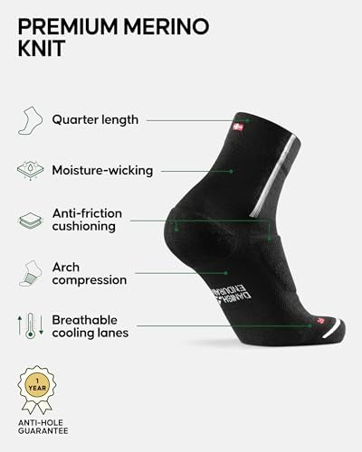 DANISH ENDURANCE Merino Cycling Socks, Cushioned for Road/MTB, 2-Pack