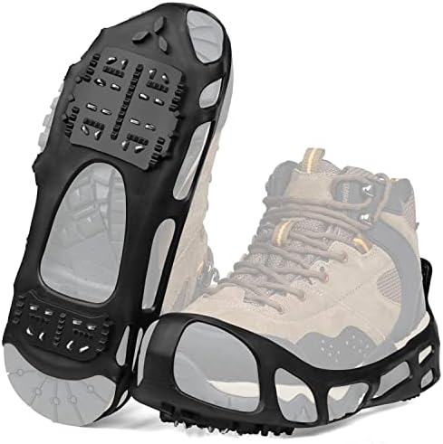 Ice Cleats Crampons for Shoes and Boots Anti Slip Snow Cleats 24 Shoe Spikes for Snow and Ice Grippers Crampons for Hiking Boots Women Men Kids Winter Walking Hiking Fishing
