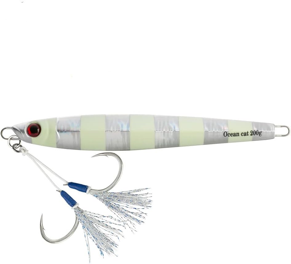 OCEAN CAT 1 PC Slow Fall Pitch Fishing Lures Sinking Lead Metal Flat Jigs Jigging Baits with Hook for Saltwater Fishing 4 Colors 160G/200G