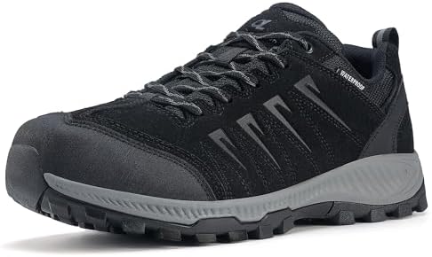 OL OUTJET LEGEND Men's Waterproof Hiking Shoes Leather Comfortable Lightweight Anti-Slip Outdoor Walking Work Sneakers