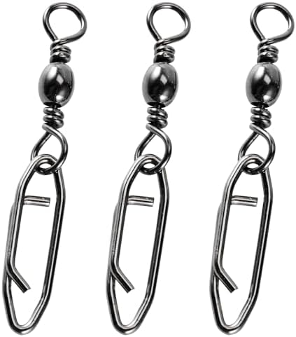 Atibin Saltwater Freshwater Snap Swivels Stainless Heavy Steel Fishing Clips Swivel Barrel Clip Fishing Snaps Rolling Speed Change Black Nickel