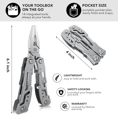 14-In-1 Multitool Pliers，Premium Portable Multi Tool ，with Safety Locking Professional Stainless Steel Multitool Pliers Pocket Knife,Apply to Survival, Camping,