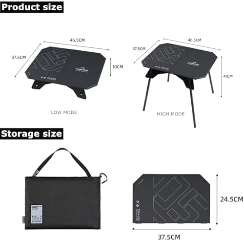 HZGAMER Folding Camp Table, 2 in1 Adjustable Height(16 inch/4 inch) Foldable Camping Desk, Outdoor Camping Table Picnic Table for Cooking, Beach, Hiking, Travel, Fishing, BBQ
