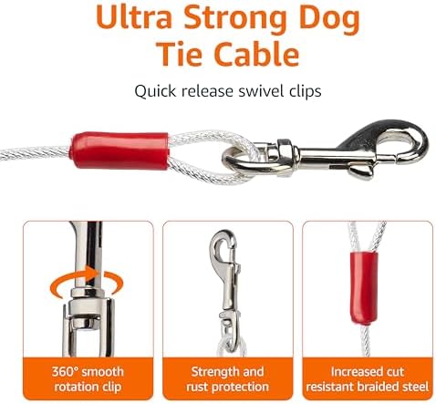 Amazon Basics Tie-Out Cable for Dogs up to 90 lbs, Weather Resistant, Rust-Free, 25 feet, Set of 2, White