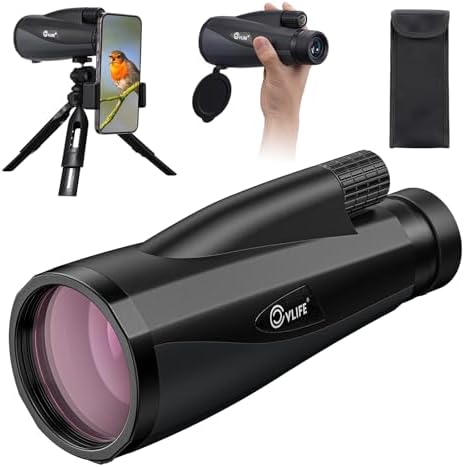 CVLIFE 12x60 Monoculars for Adults High Powered with Smartphone Adapter, BAK4 Prism FMC Lens, Tripod & Hand Strap Included, Monocular Telescope for Bird Watching Hiking Travel